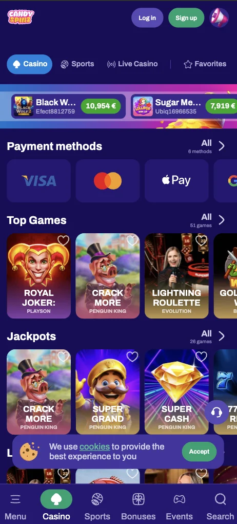 Application Candyspinz Casino